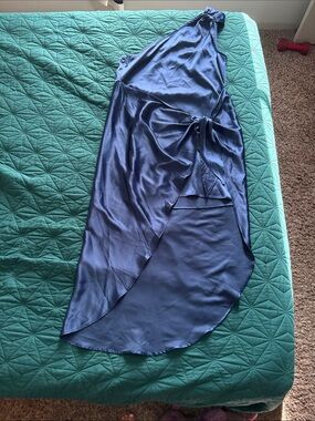 Blue High-Low Satin One-Shoulder Dress